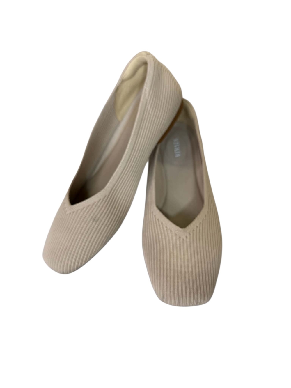 Vivaia Square-Toe V-Cut Flats (Margot 2.0 Beige Ribbed Knit Ballet Flats - Picture 4 of 11